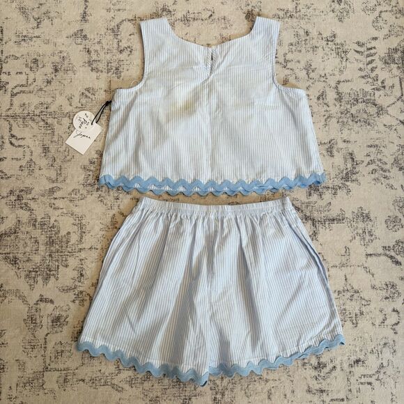 Japna Striped Scallop Hem Short Tank Top Set Size Small NWT Coastal Beach Preppy - Picture 5 of 10